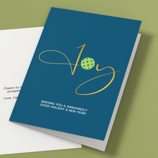 Chique Pickleball "Joy" Blue Christmas Feestdagen Kaart
