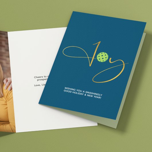 Chique Pickleball "Joy" Blue Christmas Foto Feestdagen Kaart
