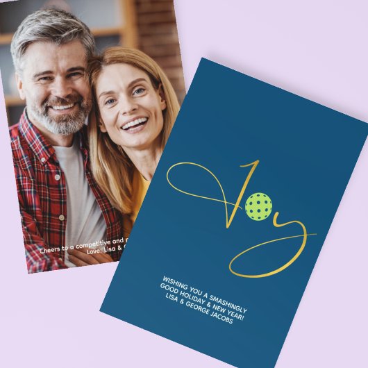 Chique Pickleball "Joy" Blue Christmas Foto Feestdagenkaart