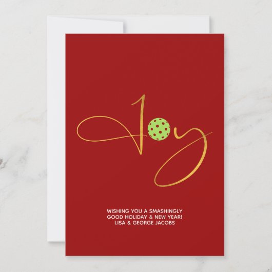 Chique Pickleball "Joy" Rode Kerstmis Feestdagenkaart (Voorkant)