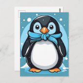 Chique Pinguïn Icy Blue Briefkaart (Voorkant / Achterkant)