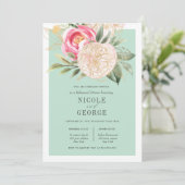 Chique Pioen Goud Bloem Bruiloft Repetitie Diner Kaart (Staand voorkant)