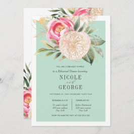 Chique Pioen Goud Bloem Bruiloft Repetitie Diner Kaart