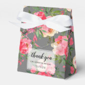 Chique Pioenbloemen op Grijs Bedankdoosjes (Voorkant Zijde)