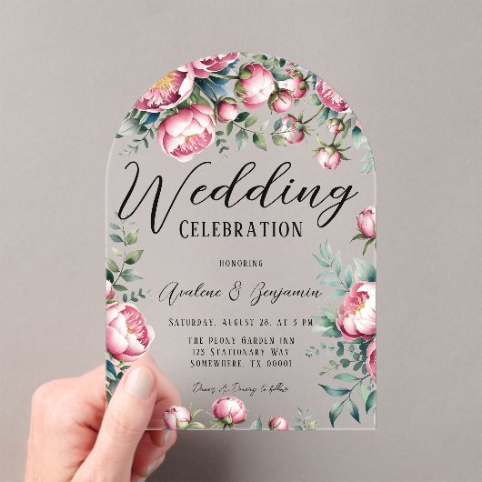Chique pioenroos boeket in Waterverf bruiloft Acryl Uitnodigingen (Insitu (Draagbaar))