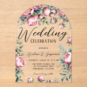 Chique pioenroos boeket in Waterverf bruiloft Acryl Uitnodigingen (Voorkant)