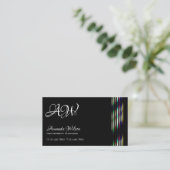 Chique Plain Zwart Kleurrijke Decor Stripes Monogr Visitekaartje (Staand voorkant)