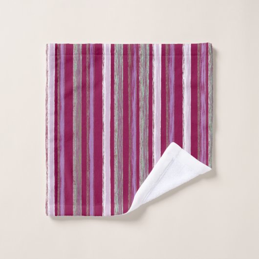 Chique Plum Pink Beach Hut Stripes Art van Heva We Bad Handdoek (Wasdoekje)