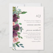 Chique Plum Waterverf Bloemen op Perzik Blush Brui Kaart (Voorkant)