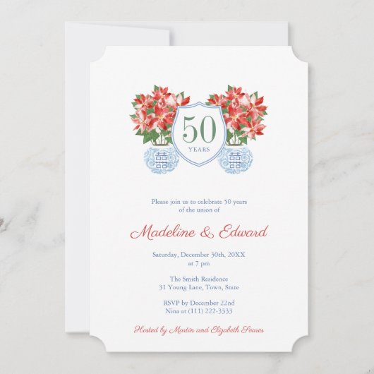 Chique Poinsettia Vakantie Huwelijksjubileum Feest Kaart (Voorkant)