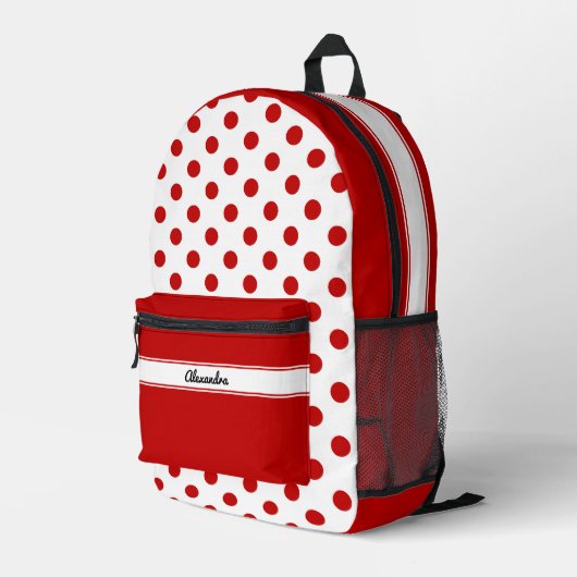 Chique polka dot rode witte achtergrond bedrukte rugzak (Achterkant Hoek Rechts)