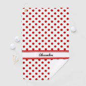 Chique polka dot rode witte achtergrond golfhanddoek (Insitu)