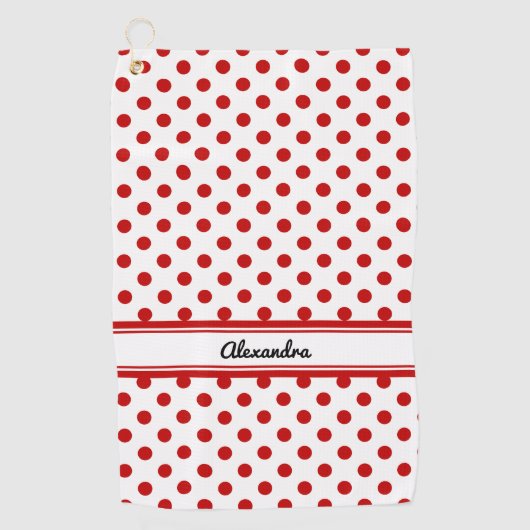 Chique polka dot rode witte achtergrond golfhanddoek (Voorkant)