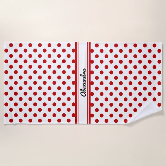 Chique polka dot rode witte achtergrond strandlaken (Voorkant)