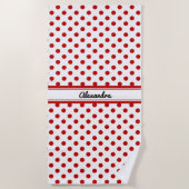 Chique polka dot rode witte achtergrond strandlaken (Voorkant)