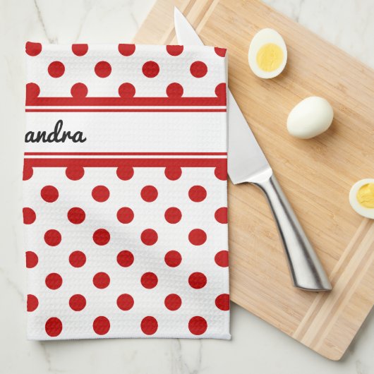 Chique polka dot rode witte achtergrond theedoek (Quarter Fold)