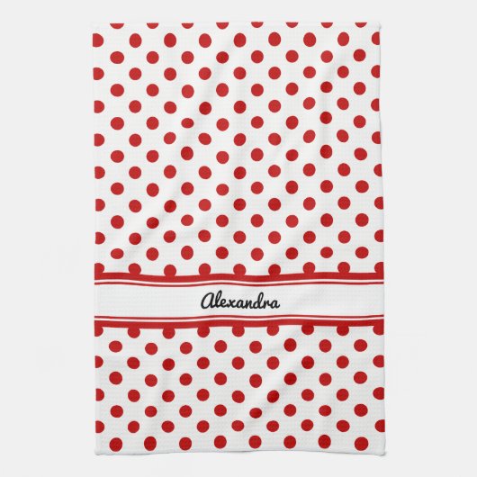 Chique polka dot rode witte achtergrond theedoek (Verticaal)