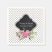 Chique Polka Dots en Pioenen Bruiloft Servet (Voorkant)