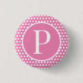 Chique Polka Dots Pink Custom initiaal letter Ronde Button 3,2 Cm (Voorkant)