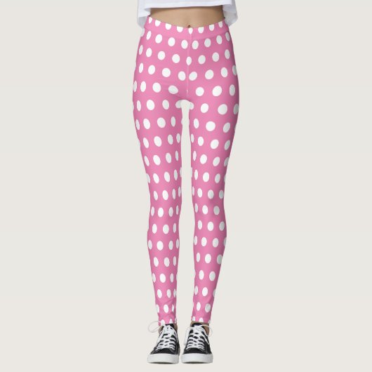 Chique Polka Dots Roze en Wit Leggings (Voorkant)