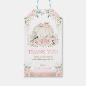 Chique pompoen roze bloemenbaby meisje verjaardag  cadeaulabel (Voorkant)