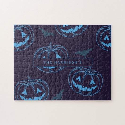 Chique Pompoen Vleermuis Halloween Naam Legpuzzel (Horizontaal)