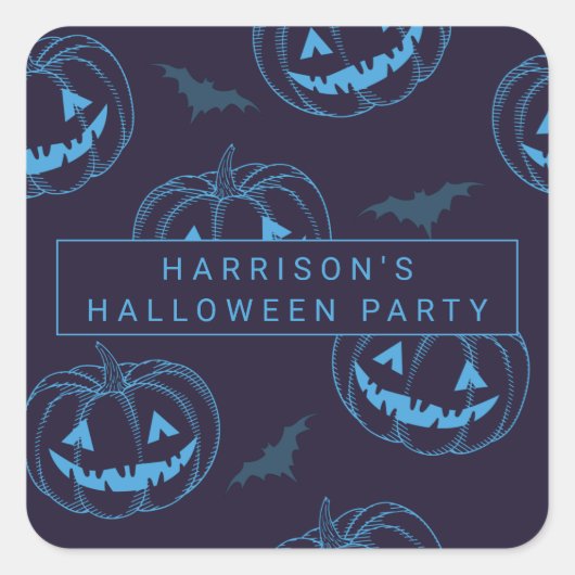 Chique Pompoen Vleermuizen Halloween Vierkante Sticker (Voorkant)