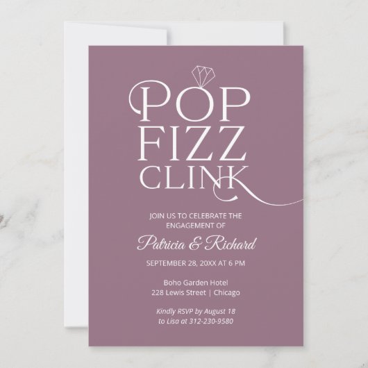 Chique Pop Bruis Klink Verlovingsfeest Uitnodiging (Voorkant)