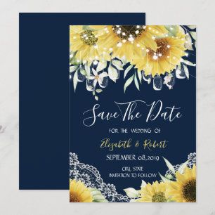 Chique Pottenbakker, Kant, Zonnebloemen Navyblauw Save The Date