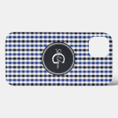 chique preppy blauwe zwarte gingham patroon monogr Case-Mate iPhone case (Achterkant (horizontaal))