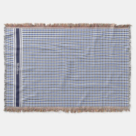 chique preppy blauwe zwarte gingham patroon monogr deken