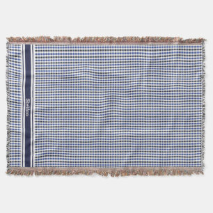 chique preppy blauwe zwarte gingham patroon monogr deken