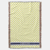 chique preppy gele marine gingham patroon monogram deken (Voorkant Verticaal)