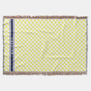 chique preppy gele marine gingham patroon monogram deken