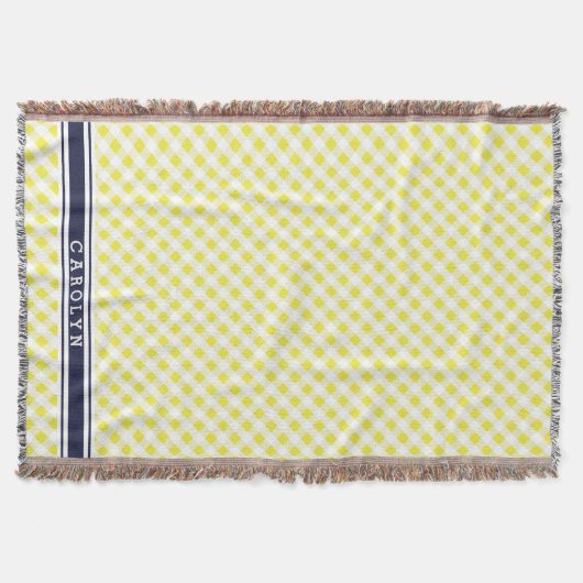 chique preppy gele marine gingham patroon monogram deken (Voorkant)
