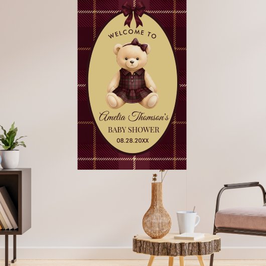 Chique Preppy Teddybeer Baby Shower Poster (Woonkamer 3)
