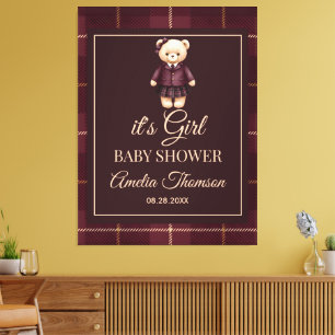 Chique Preppy Teddydbeer Baby Shower Canvas Afdruk