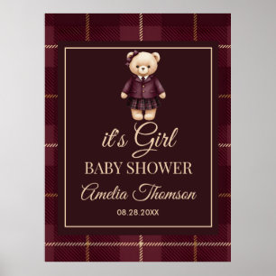 Chique Preppy Teddydbeer Baby Shower Poster