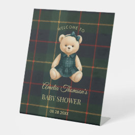 Chique Preppy Teddydbeer Baby Shower Reclamebord Met Voetstuk