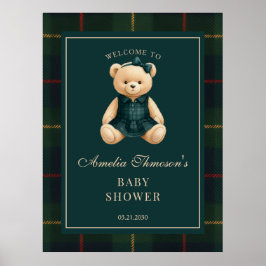 Chique Preppy Teddydbeer Baby Shower Welkom Poster