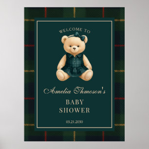 Chique Preppy Teddydbeer Baby Shower Welkom Poster