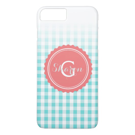 chique preppy turquoise gingham patroon monogram Case-Mate iPhone case (Achterkant)