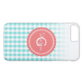 chique preppy turquoise gingham patroon monogram Case-Mate iPhone case (Achterkant (Horizontaal))
