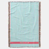 chique preppy turquoise gingham patroon monogram deken (Voorkant Verticaal)
