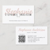 Chique Professionele Blush Roze Script Naam QR Cod Visitekaartje (Voorkant / Achterkant)