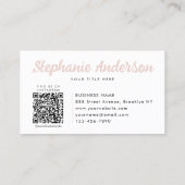 Chique Professionele Blush Roze Script Naam QR Cod Visitekaartje (Achterkant)
