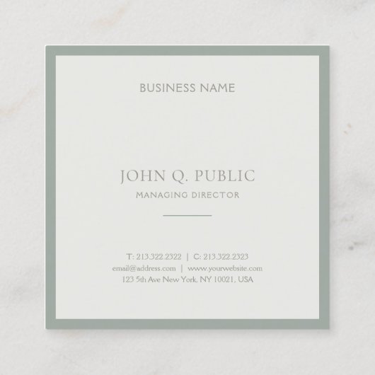 Chique Professionele Clean Design Groene Sjabloon Vierkante Visitekaartje (Achterkant)