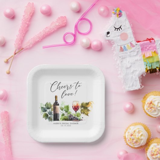 Chique proost op de liefde wijngaard waterverf papieren bordje (Feest)