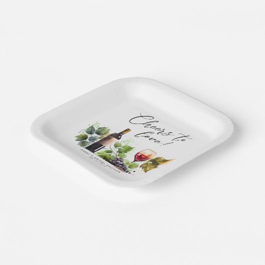 Chique proost op de liefde wijngaard waterverf papieren bordje (Gebogen)