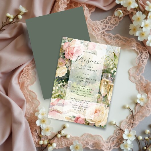 Chique Prosecco & Parels Glitter Bruidsfeest Kaart